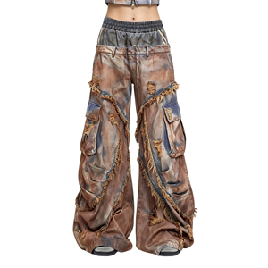 Produttore di <span class=keywords><strong>Jeans</strong></span> Personalizzati, <span class=keywords><strong>Jeans</strong></span> Cargo da <span class=keywords><strong>Donna</strong></span> con Patchwork, Gamba Larga e Stile <span class=keywords><strong>Baggy</strong></span> - Product Image 1