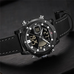Marca superior <span class=keywords><strong>NAVIFORCE</strong></span> <span class=keywords><strong>9172</strong></span> nueva moda deporte hombres relojes de cuarzo correa de cuero Dual Time Display LED Digital impermeable reloj de pulsera - Product Image 5
