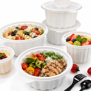 Contenants alimentaires jetables en plastique PP blanc de 67 oz, moulés sous blister, pour micro-ondes, avec couvercles, logo personnalisé, en carton, vente en gros - Product Image 1