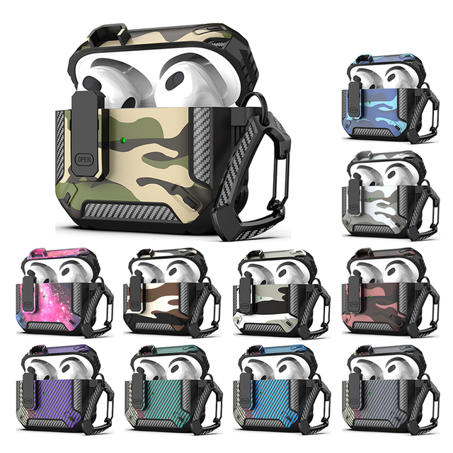 For Airpods 4 Camo Earphone Case with Hook, Shockproof and Anti-Scratch Protection Case for Airpods 1/2/3/Pro