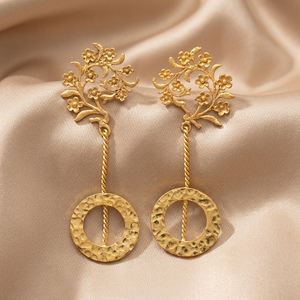 Boucles d'oreilles en laiton faites à la main avec pierres précieuses - Design ethnique fleur unisexe plaqué or 14 carats et rhodium certifié - Product Image 2
