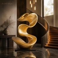 Sculpture Métallique Ruban Doré Direct Usine, Taille Personnalisée, OEM, Statue d'Art Abstrait en Gros pour Décoration de Hall d'Hôtel