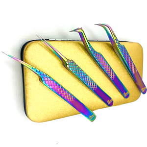 Pince à épiler professionnelle japonaise durable en acier inoxydable avec poignée en diamant arc-en-ciel Logo personnalisé pointe pointue - Product Image 5