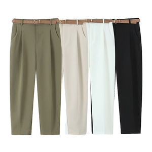 ¡Novedad de primavera 2025! Pantalones plisados hasta el tobillo de cintura alta para mujer, tela crepé de pierna ancha, transpirable, ecológico, informal, con cremallera suelta - Product Image 3
