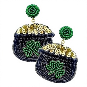 Boucles d'oreilles bohèmes à perles avec paillettes dorées et breloques vertes pour femmes, bijoux cadeau - Product Image 1