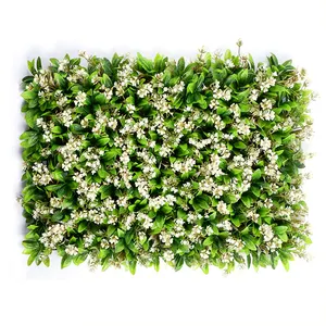 Décoration de jardin maison Simulation toile de fond feuilles vertes mélangées mur d'herbe artificielle verticale avec fleur