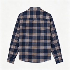 Chemise en flanelle à carreaux bleu marine et beige pour homme, manches longues, boutonnée, décontractée, en coton, avec poches poitrine - Product Image 2