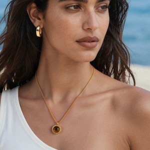 Collier en acier inoxydable avec <span class=keywords><strong>chaîne</strong></span> torsadée en pierre d'œil de <span class=keywords><strong>tigre</strong></span> naturelle ERESI, plaqué or 18 carats, <span class=keywords><strong>chaîne</strong></span> de clavicule polyvalente et tendance pour femmes - Product Image 3