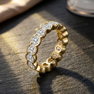 Yellow Gold Plated 925 Silver Moissanite Eternity Band <b>Ring</b> Round Brilliant Cut Channel Setting Women's Wedding Jewelry - Product Image 3