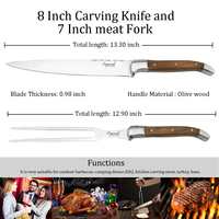 Lot de 2 fourchettes à viande en acier inoxydable avec manche en bois d'olivier écologique pour service et grillades de bœuf, idéales pour le barbecue