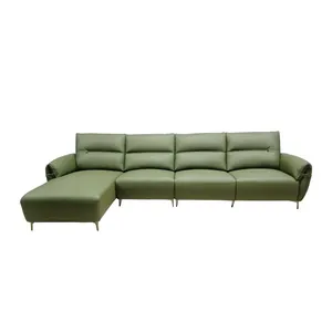 2024 terbaru desain 4 kursi mewah modern warna hijau kulit bentuk L Sofa rumah Set terbaru untuk apartemen