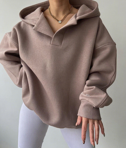 Sweat-shirt unisexe oversize beige à manches chauve-souris, col châle, couleur unie, en molleton bouclette respirant, idéal pour l'automne - Product Image 6