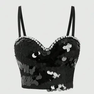 Sexy Corset Fish Scale Lentejuelas Camisolas Puntos <span class=keywords><strong>Brillantes</strong></span> Bustiers Bra Party Club Streetwear Lencería Look Trajes de escenario - Product Image 1