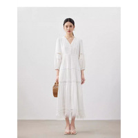 Jupe longue trapèze blanche unie en dentelle ajourée, style vintage français, taille haute, anti-statique, amincissante, pour femme, idéale pour l'automne et les vacances à la plage
