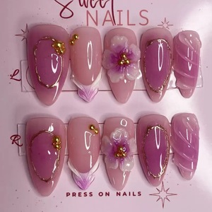 2026 Gran Venta Moda Europea y Americana <span class=keywords><strong>Uñas</strong></span> Postizas Almendra Francesa <span class=keywords><strong>con</strong></span> <span class=keywords><strong>Flores</strong></span> 3D Coloridas Hechas a Mano - Product Image 6