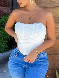 Top Modellante Bianco Senza Spalline con Arricciature per Donne, Top Aderente con Fascia Stringivita per Look Sexy - Product Image 2