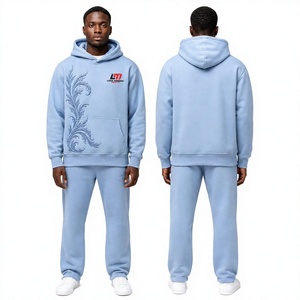 Chándal con Capucha Azul Claro para Hombre, Corte Regular, Sudadera de Algodón Sólido, Transpirable, Ligero, con Bolsillos Laterales, para Invierno - Product Image 1