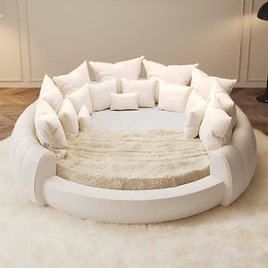 Set Tempat Tidur Bundar Desainer Terbaru Furnitur Kamar Tidur Modern Kulit Putih Krim Tempat Tidur Bundar Mewah Ringan Populer Set Tempat Tidur Bundar <span class=keywords><strong>Hotel</strong></span> - Product Image 2