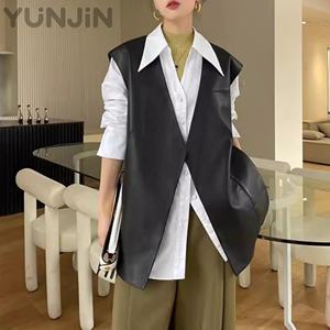 New Arrival Women Genuine Sheep Leather Vest Oversized Long Sleeveless <strong>Waistcoat</strong> Casual Spring Autumn - Product Image 1
