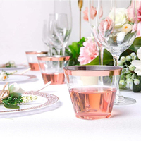 Vasos de plástico con borde dorado y plateado de 9oz, copas de vino elegantes desechables para bodas y fiestas