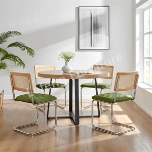 Chaises de salle à manger en rotin avec tapisserie d'ameublement verte de style campagnard américain Chaises de salle à manger Cesca Side Chair - Product Image 1