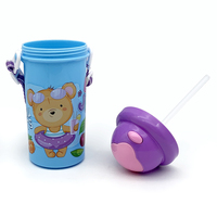 Bouteilles d'eau pour enfants en plastique recyclable sans BPA, anti-fuite, avec paille et corde, design dessin animé, 500 ml, pour boire directement en toute sécurité