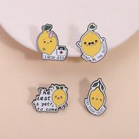 En gros, Nouvel arrivage de broches et épingles en métal, série Citron Mignon, motif Citron de Dessin Animé Créatif, pour Wish, badges de bijouterie en métal