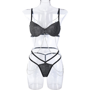 High-end Quality Summer New Fashion Sexy Hollow Brick Chain Underwear Two-piece Set With Steel Ring Women Clothing - Product Image 5