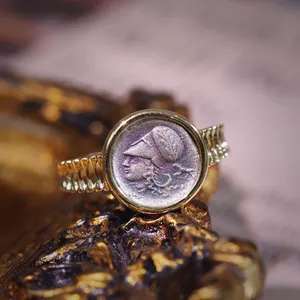Hochwertige 18 Karat Echt gold Ring Alte Münz ringe Alte römische Göttin des Mondes Modeschmuck Frauen für Mädchen für Party