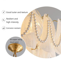 Lampe de restaurant LED réglable en hauteur de style crème français, luminaire suspendu de luxe romantique pour salon, lustre en cuivre perlé