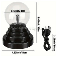 Lampu meja kreatif bola Plasma 3 inci, bola lampu kilat sentuh elektrostatis ajaib pengisian daya USB