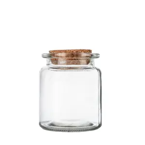 300Ml 10Oz Helder Glas Aangepaste Honing Spice Opslag Voedsel Jar Groothandel Met Kurk Houten Houten Deksel