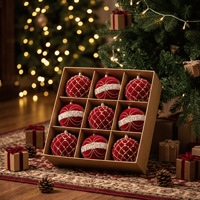 Handgefertigte grenzüberschreitende Neuheit: Weihnachtskugel-Ornamente, 8cm/9tlg., farbige, diamantflockige, moderne, schlichte Weihnachtsbaum-Deko-Sets