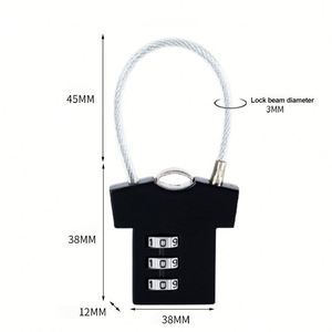 Cadenas de sécurité personnalisé en gros pour porte, à combinaison à 3 chiffres, avec câble, en forme de T-shirt ou de cœur, pour voyage et gym, avec logo - Product Image 3