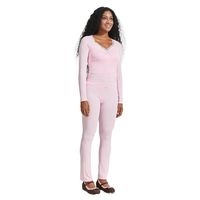 Vêtements de nuit pour femmes, 2 pièces, manches longues élastiques, dentelle délicate, logo personnalisé disponible, pour usage intérieur, sommeil nocturne.