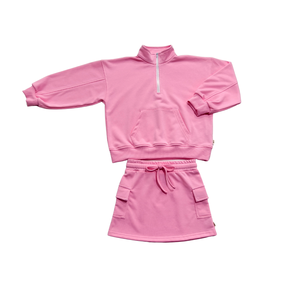 Sweat-shirt à fermeture éclair personnalisé pour bébés enfants filles pull jupe solide éponge 2 pièces tenue d'été - Product Image 5