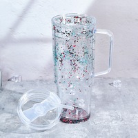 NOUVEAU Gobelet en plastique transparent PS à double paroi de 40 oz avec bouchon pré-percé