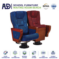 Chaise d'auditorium en tissu, panneau arrière en placage, chaise d'auditorium avec tablette d'écriture, tablette d'écriture arrière pliable