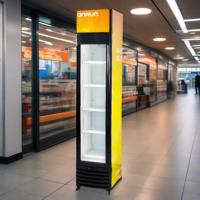 Réfrigérateur vitrine vertical 150L au design mince avec porte vitrée et éclairage de marque intégré