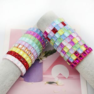 Bracciale YL in ferro smaltato con pietre naturali, con cinturino elastico e piccola cornice quadrata, bestseller transfrontaliero per coppie - Product Image 1