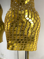 Robe moulante pour femme en strass dorés effet miroir, coupe ajustée, pour soirée et boîte de nuit