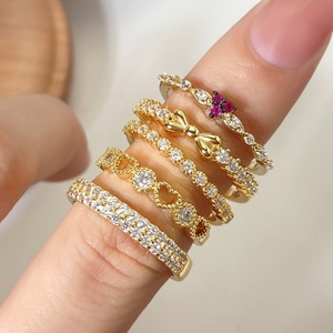 พร้อมส่ง แหวนรูปหัวใจปรับขนาดได้ ชุบทอง 18K กันน้ำ ประดับเพชรคิวบิกเซอร์โคเนีย สำหรับผู้หญิง - Product Image 1