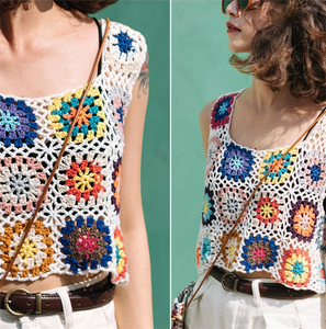 S8818 – haut court en <span class=keywords><strong>Crochet</strong></span> fait à la main pour grand-mère, <span class=keywords><strong>gilet</strong></span> Sexy, Cover-Up, vêtements de plage pour voyage, vente en gros - Product Image 4