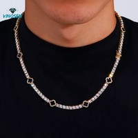 Chaîne Tennis Trèfle en Moissanite VVS Taille Émeraude, Plaqué Or 18K, Argent Sterling 925, Sertissage à Griffes, Logo Personnalisé, Style Hip Hop Iced