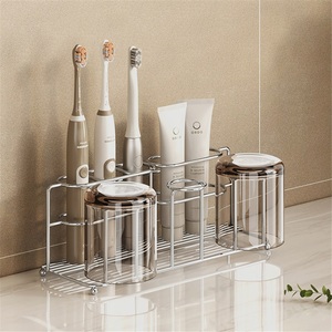 Zinc Alloy Modern <b>Corner</b> Toothbrush Rack Punch-Free Countertop Mounted Toothpaste and Mouthwash Cup Storage Rack - Product Image 3