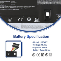 Batteries pour ordinateur portable L18M4P72 15.36v Batteries remplaçables pour Lenovo Thinkpad X1 Yoga Gen 4 L18C4P71 L18L4P71 Batterie d'ordinateur portable OEM