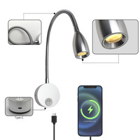 Lampe murale de lecture LED minimaliste nordique à col de cygne avec USB pour chambre à coucher et chambre d'amis