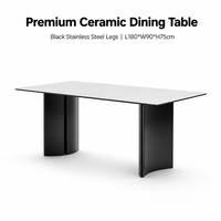 Table à manger personnalisée avec plateau en céramique et pieds en acier inoxydable noir pour appartement, hôtel, projet de mobilier commercial