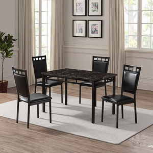 Set <span class=keywords><strong>da</strong></span> 5 Pezzi: 1 Tavolo e 4 Sedie, Tavolo in Finto Marmo e Sedie in Ecopelle, per <span class=keywords><strong>Cucina</strong></span>, <span class=keywords><strong>Soggiorno</strong></span>, Villa o Appartamento in Stile Rustico - Product Image 3
