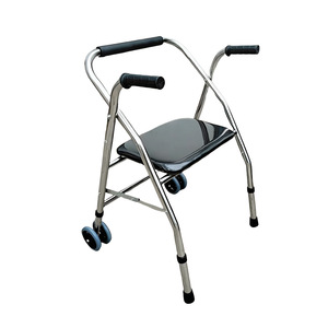 Andador de Acero Inoxidable con Asiento y Ruedas, Altura Ajustable, para Rehabilitación y Entrenamiento de Personas Mayores - Product Image 2